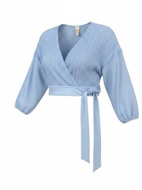 H&M Pale Blue Wrap Tie Blouse